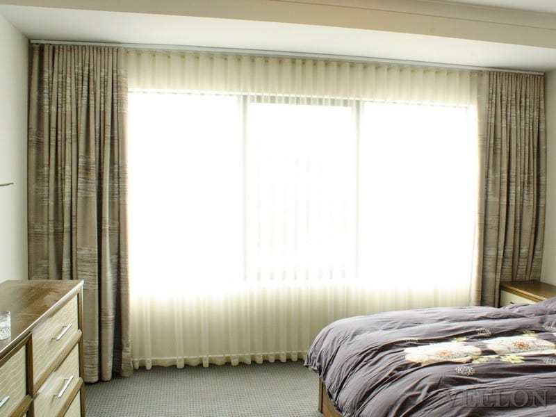 Veelon Melbourne Bedroom Living Triple weave s-fold curtains sheer block out dim out wave fold grey beige ceiling fix