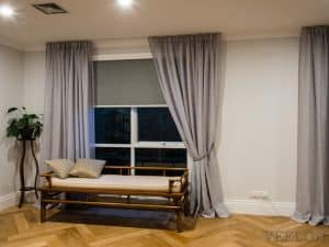 Veelon Melbourne Bedroom Living pencil pleat curtains sheer grey ceiling fix linen look roller