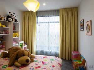 Veelon Melbourne Sheer Blockout dimount Triple weave curtains inverted pleat s-fold Kids girl yellow Bedroom wave fold ceiling fix