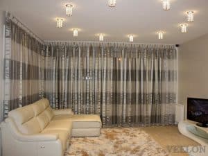 Veelon Sheer curtains white brown gold bronze silk look living dining pattern stripe