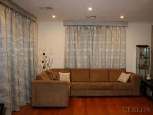 Veelon Melbourne Curtains blockout grey silver living under pelmet