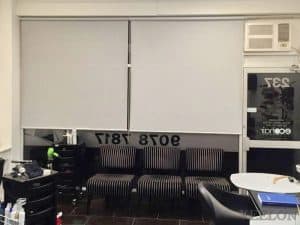 Veelon Melbourne roller blinds grey screen hairdressing salon