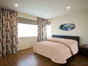 Veelon Melbourne Bedroom bedroom Triple weave s-fold curtains block out dim out wave fold grey beige ceiling fix dual roller blinds