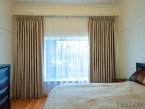 Veelon Melbourne Bedroom curtains sheer blockout beige pinch pleat stripe natural look