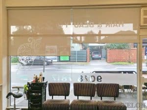 Veelon Melbourne roller blinds grey screen hairdressing salon