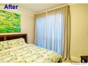 Veelon Melbourne Bedroom curtains sheer beige inverted pleat stripe natural look